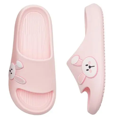 Produktbild: WateLves Badelatschen Kinder Badeschlappen Mädchen Jungen Dusch Badeschuhe Strand Hausschuhe Weiche Dicke Sohle rutschfest Schlappen für Drinnen und Draußen(Häschen 28/29EU)