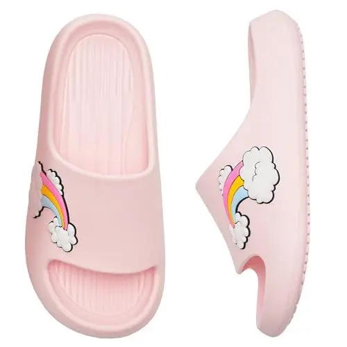 Produktbild: WateLves Badelatschen Kinder Badeschlappen Mädchen Jungen Dusch Badeschuhe Strand Hausschuhe Weiche Dicke Sohle rutschfest Schlappen für Drinnen und Draußen(Regenbogen 28/29EU)