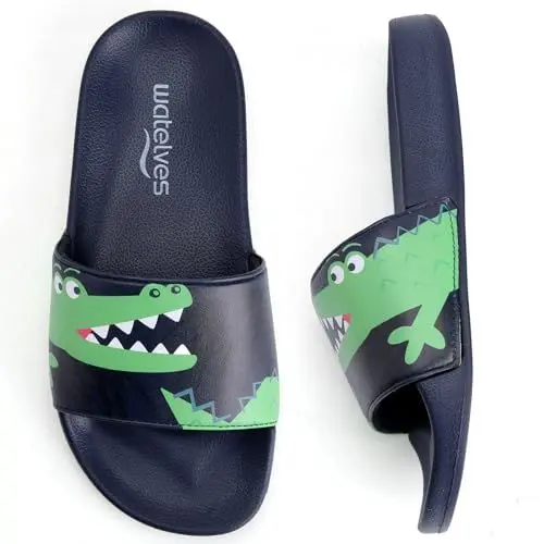 Produktbild: WateLves Badelatschen Kinder Sommer Hausschuhe Badeschlappen Jungen Mädchen Rutschfeste Dusch Badeschuhe Strand Sandalen(Krokodil Blau 30/31EU)