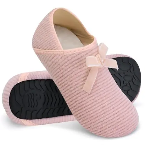 Produktbild: WateLves Damen Memory Foam Plüsch Hausschuhe Antirutsch Baumwolle Pantoffeln Mit Polar Fleece-Futter (Bogen Rosa 38/39)