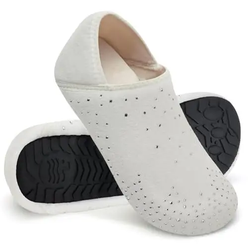 Produktbild: WateLves Damen Memory Foam Plüsch Hausschuhe Antirutsch Baumwolle Pantoffeln Mit Polar Fleece-Futter (Diamant Weiß 40/41)