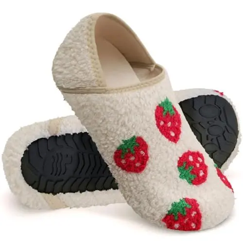 Produktbild: WateLves Damen Memory Foam Plüsch Hausschuhe Antirutsch Baumwolle Pantoffeln Mit Polar Fleece-Futter (Erdbeere 38/39)