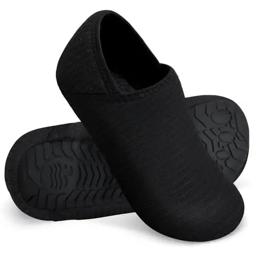 Produktbild: WateLves Damen Memory Foam Plüsch Hausschuhe Antirutsch Baumwolle Pantoffeln Mit Polar Fleece-Futter (Schwarz Streifen 38/39)