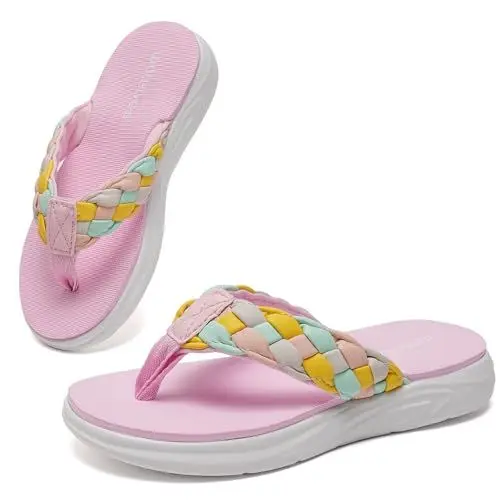 Produktbild: WateLves Flip Flops Kinder Zehentrenner Mädchen Badelatschen mit dicken Sohlen Sommer Strand und Pool Rutschfeste Zehensandalen(Gelbgrün, 32EU)