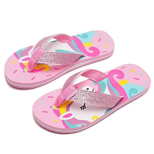 Produktbild: WateLves Flip Flops Kinder Zehentrenner Mädchen Jungen Badelatschen Sommer Strand und Pool Rutschfeste Zehensandalen(Rosa Einhorn, 33EU)