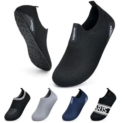 Produktbild: WateLves Wasserschuhe Badeschuhe Hausschuhe Sockenschuhe Hüttenschuhe Damen Herren Unisex Strand Schwimmen Atmungsaktiv Leicht ElastizitäT Rutschhemmend(Schwarz 40/41)