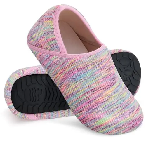 Produktbild: WateLves Damen Memory Foam Plüsch Hausschuhe Antirutsch Baumwolle Pantoffeln Mit Polar Fleece-Futter (Regenbogen 40/41)