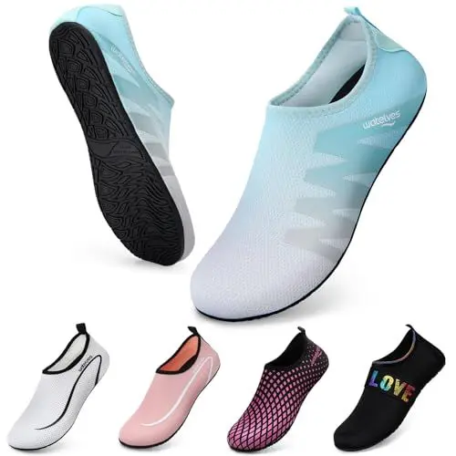 Produktbild: WateLves Wasserschuhe Badeschuhe Damen Herren Aquaschuhe Strandschuhe Schnell Trocknend Slip on Breathable Surfschuhe Unisex Schwimmschuhe für Beach Pool Surfen Yoga Grau Blau 38/39