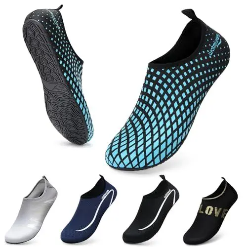 Produktbild: WateLves Wasserschuhe Badeschuhe Damen Herren Aquaschuhe Strandschuhe Schnell Trocknend Slip on Breathable Surfschuhe Unisex Schwimmschuhe für Beach Pool Surfen Yoga Quadratisch Blau 40/41