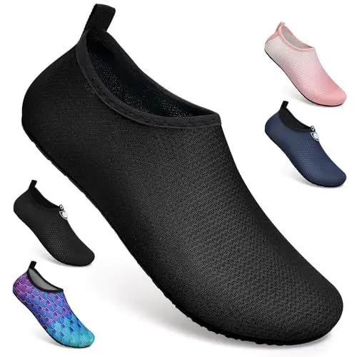 Produktbild: WateLves Wasserschuhe für Damen Herren Kinder Unisex Badeschuhe Schwimmschuhe Strandschuhe Schnelltrockend Aquaschuhe Surfschuhe Barfuss Schuhe Xbl Schwarz 44/45 EU