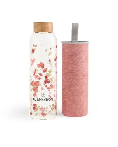 Produktbild: waterdrop® Edition Glass Bottle 1l Trinkflasche Glas auslaufsicher, Kohlensäure geeignet | BPA freie Wasserflasche inkl. Neoprenhülle | Spülmaschinenfeste, Leichte Borosilikat Glasflasche