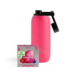 Produktbild: waterdrop® Microlyte Tennis Berry Set, Waldbeere mit 600ml Thermosflasche, 4 Elektrolyte, 9 Vitamine + Zink, veganes Sportgetränk ohne Zucker, 12 Portionen, 6 Liter