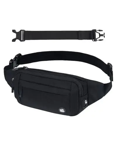 Produktbild: WATERFLY Bauchtasche Hüfttasche Herren Damen: Klein Gürteltasche Sport Bum Hip Bag Männer Frauen Waist Fanny Pack mit Verlängerungsgurt für Reise Wandern Hundetraining Outdoor Schwarz