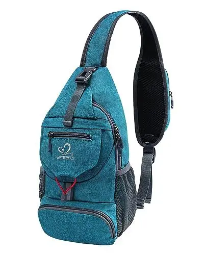 Produktbild: WATERFLY Brusttasche Sling Bag Klein: Faltbarer Herr Crossbody Bodybag Crossbag Slingbag Crossover Single Chest Rucksack Schultertasche Schulterrucksack Cross Body Herren Damen Reisen Wandern