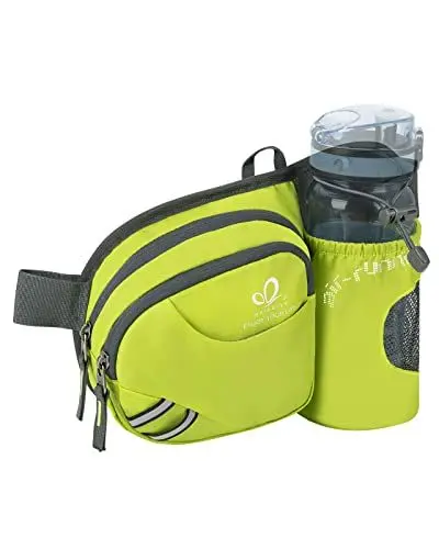 Produktbild: WATERFLY Gürteltasche Bauchtasche mit Flaschenhalter Damen und Herren, Atmungsaktiv Sport Hüfttasche für Laufen Radfahren Camping Klettern Reisen Wandern Joggen Hundetraining(Hellgrün)