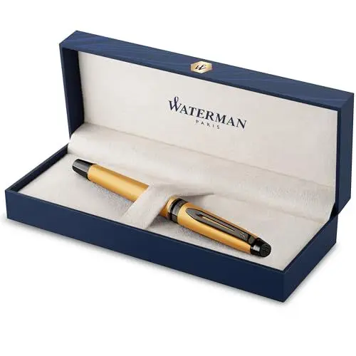 Produktbild: Waterman 2119259 Expert Rollerball | Goldfarbene Metallic-Lackierung mit Ruthenium-Zierteilen | Feine Spitze | Schwarze Tinte | In Geschenkbox