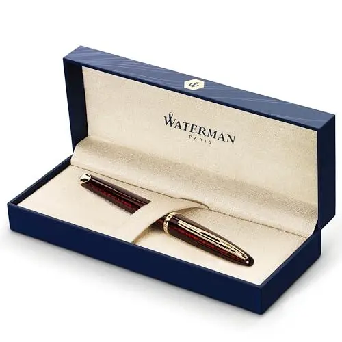 Produktbild: Waterman Carène Marine Amber Füller | hochglänzend Braun & Schwarz mit Clip aus 23-karätigem Gold | Füllfederhalter mit feiner Feder | blaue Tinte | Geschenkbox