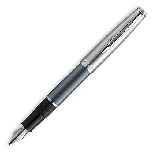 Produktbild: Waterman Emblème Deluxe Füllfederhalter, grau mit Chromzierteilen, Federstärke M, blaue Tinte, Geschenkbox