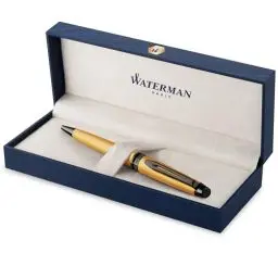 Produktbild: Waterman Expert Kugelschreiber | Goldfarbene Metallic-Lackierung mit Ruthenium-Zierteilen | Mittlere Spitze | Blaue Tinte | In Geschenkbox