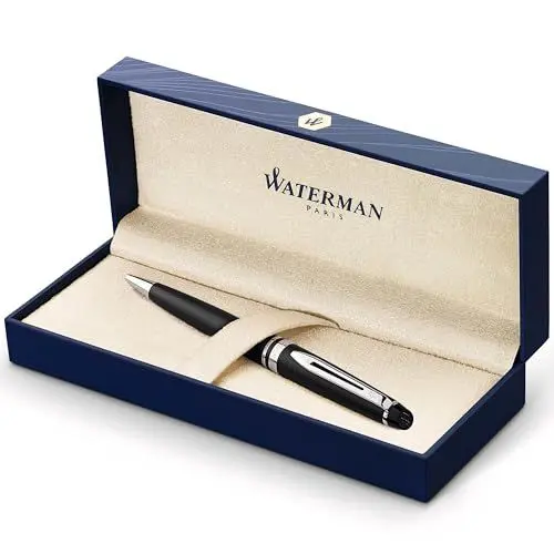 Produktbild: Waterman Expert Kugelschreiber | Mattschwarz | Chromzierteile | Mittlere Spitze | Blaue Tinte | Geschenkbox