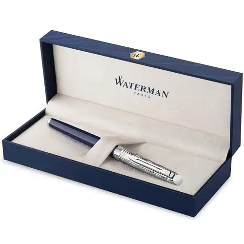 Produktbild: Waterman Hémisphère Füller | Metall und blaue Lackierung | ziselierte Kappe | Füllfederhalter mit feiner Edelstahlfeder | blaue Tinte | Geschenkbox |
