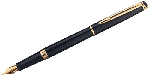 Produktbild: Waterman Hémisphère Füller | Mattschwarz mit Zierteile aus 23 K Gold | Füllfederhalter mit mittlere Feder | blaue Tinte | Geschenkbox