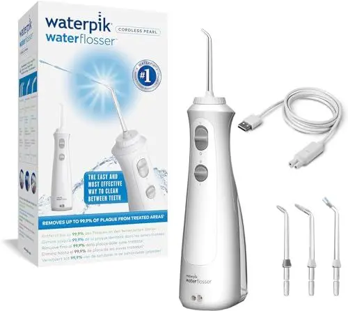 Produktbild: Waterpik Kabellose Munddusche, wiederaufladbar, elektrische Zahnreinigung, ideal zur Plaque-Entfernung, für unterwegs oder zu Hause - Weiß