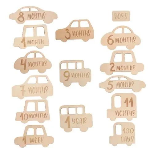 Produktbild: WATIIFUFU Cartoon-Karten für Neugeborene Aus Holz Wachstumskarten für Babys Foto-Requisiten 15-teiliges Set für Babyparty