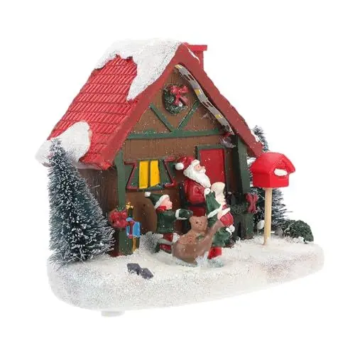 Produktbild: WATIIFUFU 1Stk Weihnachtshäuschen für Weihnachtsfeiern Weihnachtshaus im Dorf Esstisch weihnachtsdeko weihnachtsmärkten Weihnachtsszene Dorf Weihnachtsdorf mit LED Harz rot