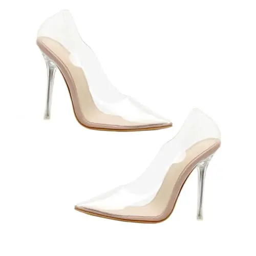 Produktbild: WATIIFUFU 1 Paar Transparente High Heels Damen-Sandalen Klare High Heels Sandalen Frauen Sandalen Spitze Absätze Bequeme Absätze Transparente Sandalen Für Frauen Sohle: Gummi Weiß