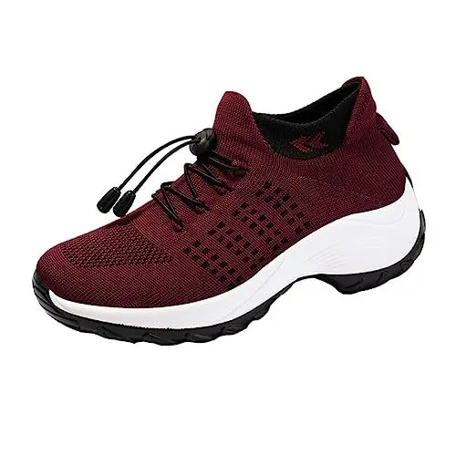 Produktbild: WATIIFUFU 1 Paar Turnschuhe Aus Fliegenstrick Turnschuhe Für Damen Weiche, Strapazierfähige Sportschuhe Turnschuhe Damenschuhe Mesh-Schuhe Für Damen Rot Obermaterial: Stretch-fliegenstrick