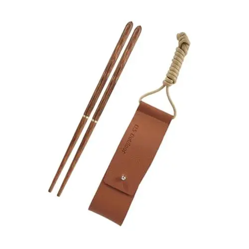 Produktbild: WATIIFUFU Klappbare Essstäbchen aus Naturmaterial mit Tragetasche Outdoor-Geschirrset für Camping und Picknick
