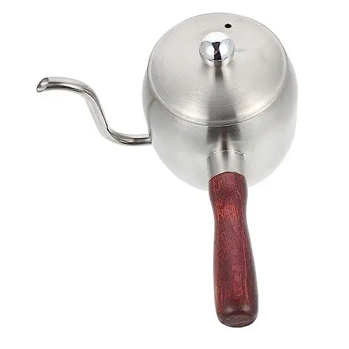 Produktbild: WATIIFUFU 1 STK Kaffeekanne mit Holzgriff über Kaffeemaschinen gießen Kaffeegießkanne kaffeekännchen Coffee Pot kaffeepadmaschine Kaffee Wasserkocher Kaffeebehälter mit langem Auslauf Silver