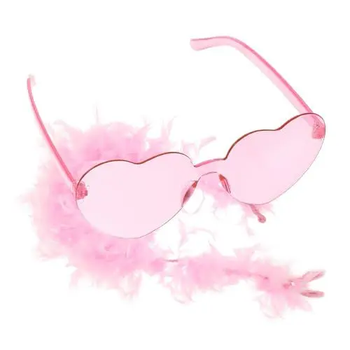 Produktbild: WATIIFUFU 1 Satz 90er Brille Federboa-Brillenset Zweiteiliges Brillenset mit rosafarbenem Federschal Schal für Damen Boas für Erwachsene Herz Brille rosa Boa und Brille Frauenboa und Brille