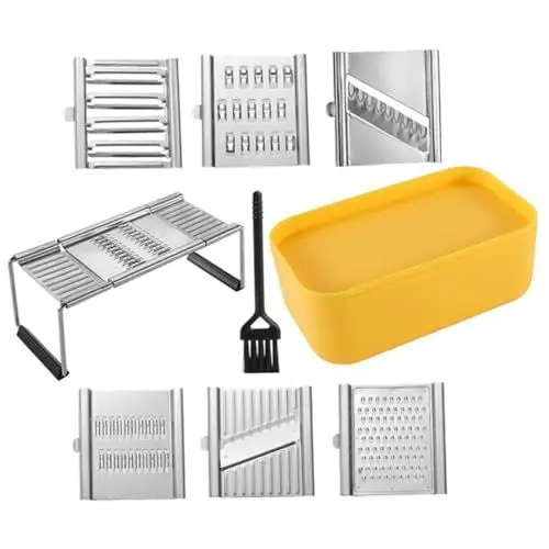 Produktbild: WATIIFUFU Manuelles Gemüsehobel-Set für die Küche 7-in-1 Mehrzweck-Hobel Kartoffelschneider aus Edelstahl leicht zu reinigen rutschfester Griff