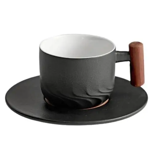Produktbild: WATIIFUFU 1 Satz Kaffeebecher aus Keramik Wasserbecher mit Untertasse Espresso-Kaffeetassen Saftbecher drink tea voury the tea wassergläser Becher trinken Cappuccino-Tasse Holz Black