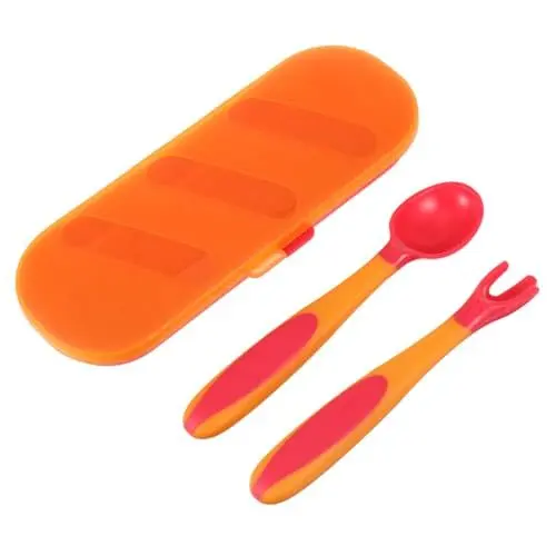 Produktbild: WATIIFUFU 1 Satz Löffel Utensilien für Babytraining Trainingsgeschirr Babylöffel kinderlöffel kindergeschirrsets babybesteck ergänzendes Speisegeschirr Babygeschirr Kieselgel rot