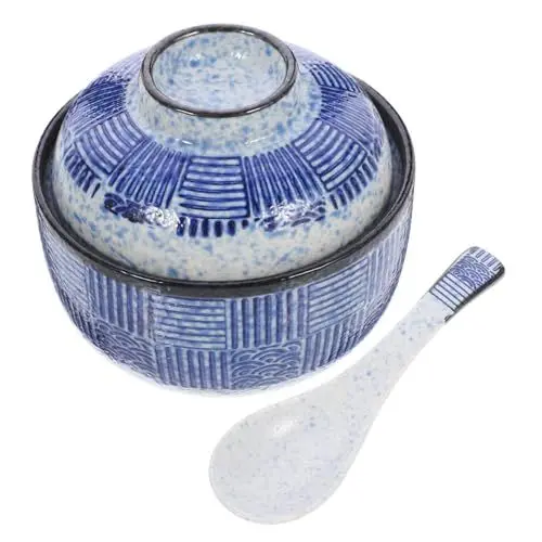 Produktbild: WATIIFUFU Keramikschüssel Mit Deckel Japanische Suppenschüssel Nudelschale Servierschüssel Für Suppe Vorspeise Reis Dekoschüssel Robust Und Vielseitig