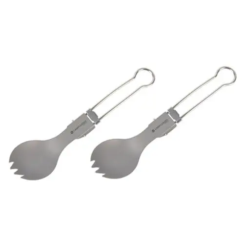 Produktbild: WATIIFUFU 2St Campingutensilien Campingbesteck Campinggeschirr zusammenklappbares Utensil Campinggabel essgeschirr outdoor outdoorgeschirr Camp-Esswerkzeug Klappsporken Reintitan Silver