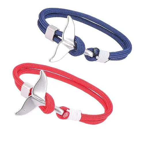 Produktbild: WATIIFUFU 2stücke Walschwanz Armband Für Herren Und Damen Survival Seil Kette Mit Charm Paracord Armreif Wickelarmband Aus Haltbarem Material