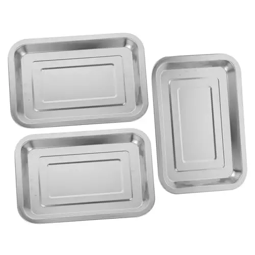 Produktbild: WATIIFUFU 3er Set Edelstahl Serviertablett Verstärktes Flaches Quadratisches Grill Und Essgeschirr Größe Ideal Für Snacks Und Beilagen