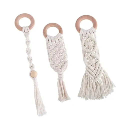 Produktbild: WATIIFUFU 3 Stk Beißstock zahnpflege für kinder mundhygiene - -Set Handgefertigter Molar Stab Baumwollseil Molar Stab chew toy spielzeug für Babys Molarenstab Buche Weiß