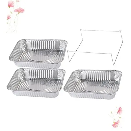 Produktbild: WATIIFUFU 4 Stück Bräter Blechpfanne Aluminiumfolie Aluminiumpfannen Mit Deckel Auffangwannen Aus Folie Warmhalteplatte Essenstabletts Abtropfschalen Aus Folie Wegbringen Grillpfanne Silver