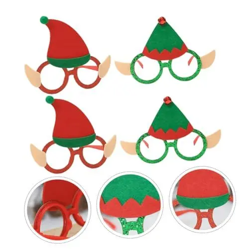 Produktbild: 4 Stück Elfenbrille Weihnachtsbrillengestell Neuheit Weihnachtsbrille lustige weihnachtsbrille Arbrillen Kinderbrille Kinder ferngläser kinderferngläser Partybrillen Vlies WATIIFUFU