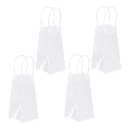 Produktbild: WATIIFUFU 4 Stück Wein Handtasche Klarsichtbeutel Für Flaschenträger Wein Doggy Bag Durchsichtige Pvc-geschenktüten Mit Griffen Pvc-weinbeutel Pvc-weintaschen Eisbeutel Weinkühler