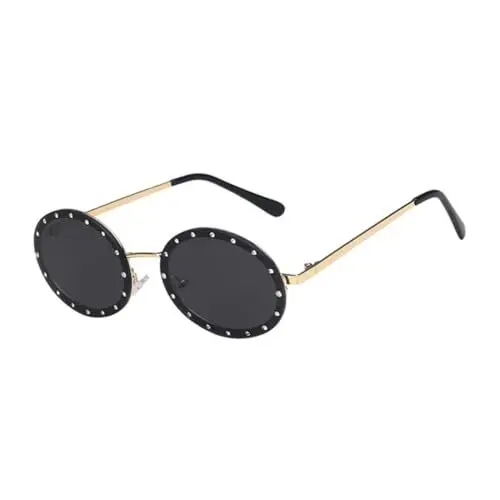 Produktbild: WATIIFUFU Ovaler Rahmen Sonnenbrille Für Damen Vintage Stil Modische Retro Sonnenbrille Für Den Sommer Ideal Für Den Urlaub Glänzender Metallrahmen Mit Grauen Gläsern