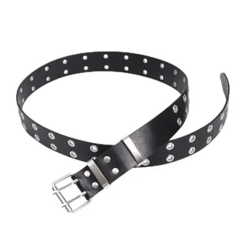Produktbild: WATIIFUFU Zweireihiger Taillengürtel Im Punk Stil Für Damen Und Herren Langlebig Und Einfach Mit Löchern Schwarz