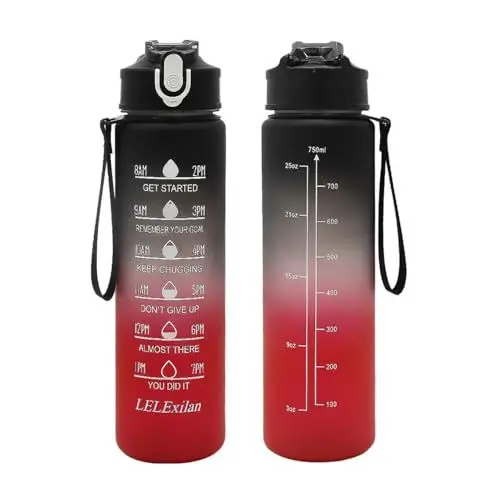 Produktbild: WATMHHJQ Motivierende Trinkflasche mit Stroh 750ML, Sport Wasserflasche,BPA Frei, Auslaufsichere, für Auto, Schule, Fitness,Camping
