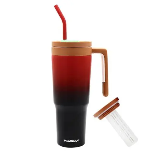 Produktbild: WATMHHJQ Tumbler Thermobecher 40 Unze mit Henkel Strohhalm,Isolierbecher doppelwandige Vakuum, Kaffeebecher für unterwegs,Autobecher, Trinkbecher, Reisebecher