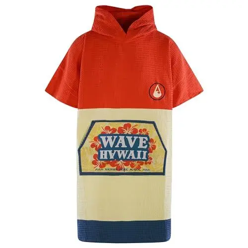 Produktbild: WAVE HAWAII Poncho Wailua 100% Baumwolle für Körpergrößen von 145-165 cm Umkleidehilfe für Schwimmen Strand Surfen Sauna Wellness Duschponcho Erwachsene